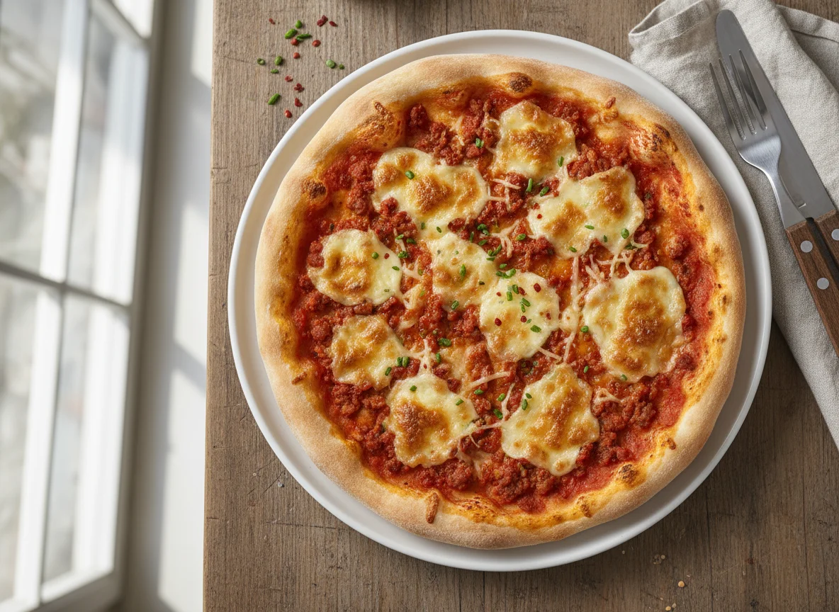 Pizza mit Hackfleisch und Käse photo