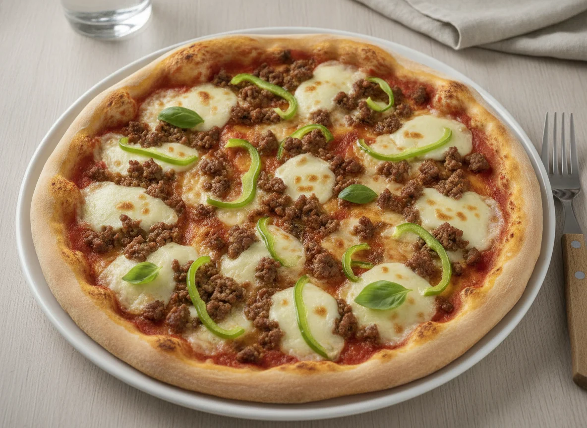 Pizza mit Hackfleisch und Paprika photo