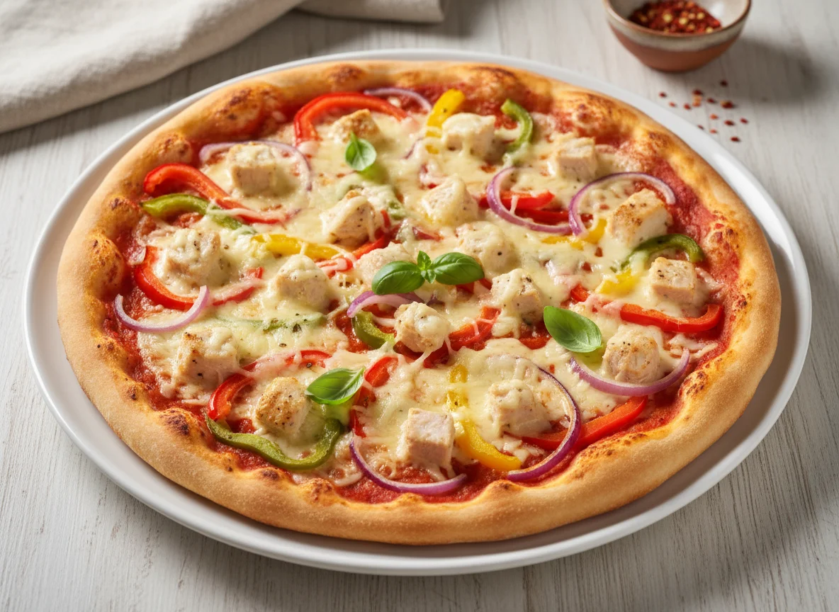 Pizza mit Hähnchen und Paprika photo