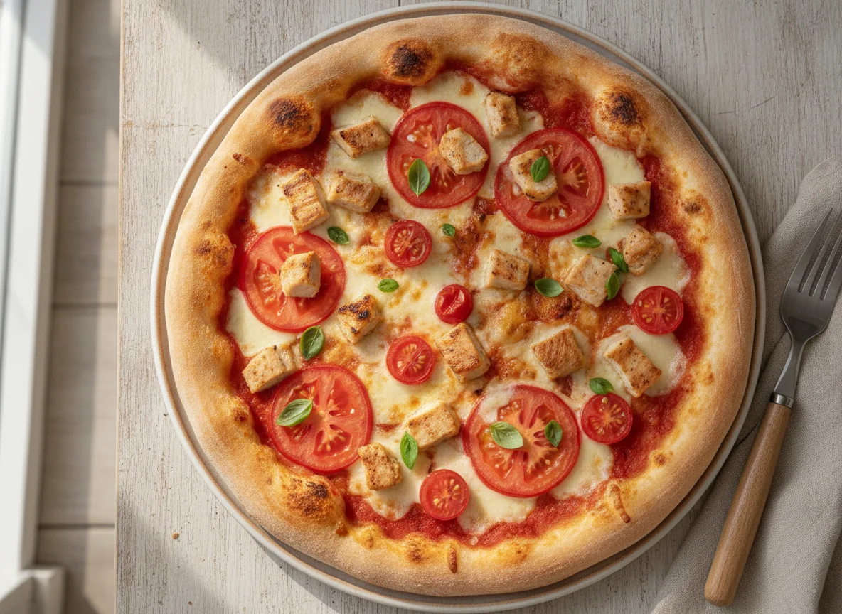 Pizza mit Hähnchen und Tomaten photo