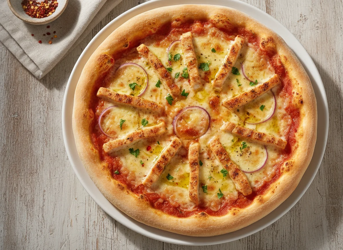 Pizza mit Hähnchenbrust photo