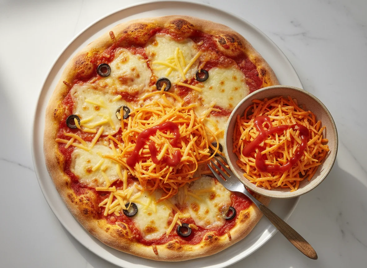 Pizza mit Karottensalat photo