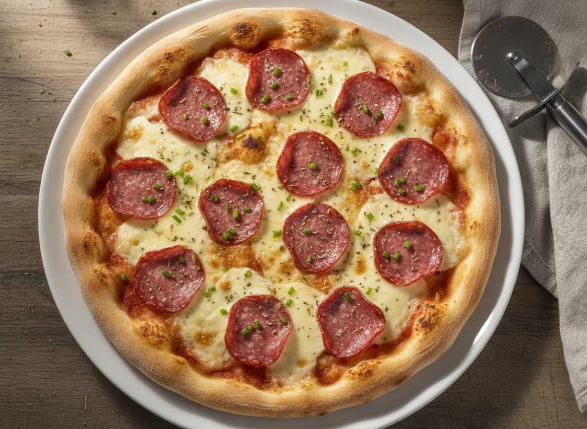 Pizza mit Käse und Salami photo