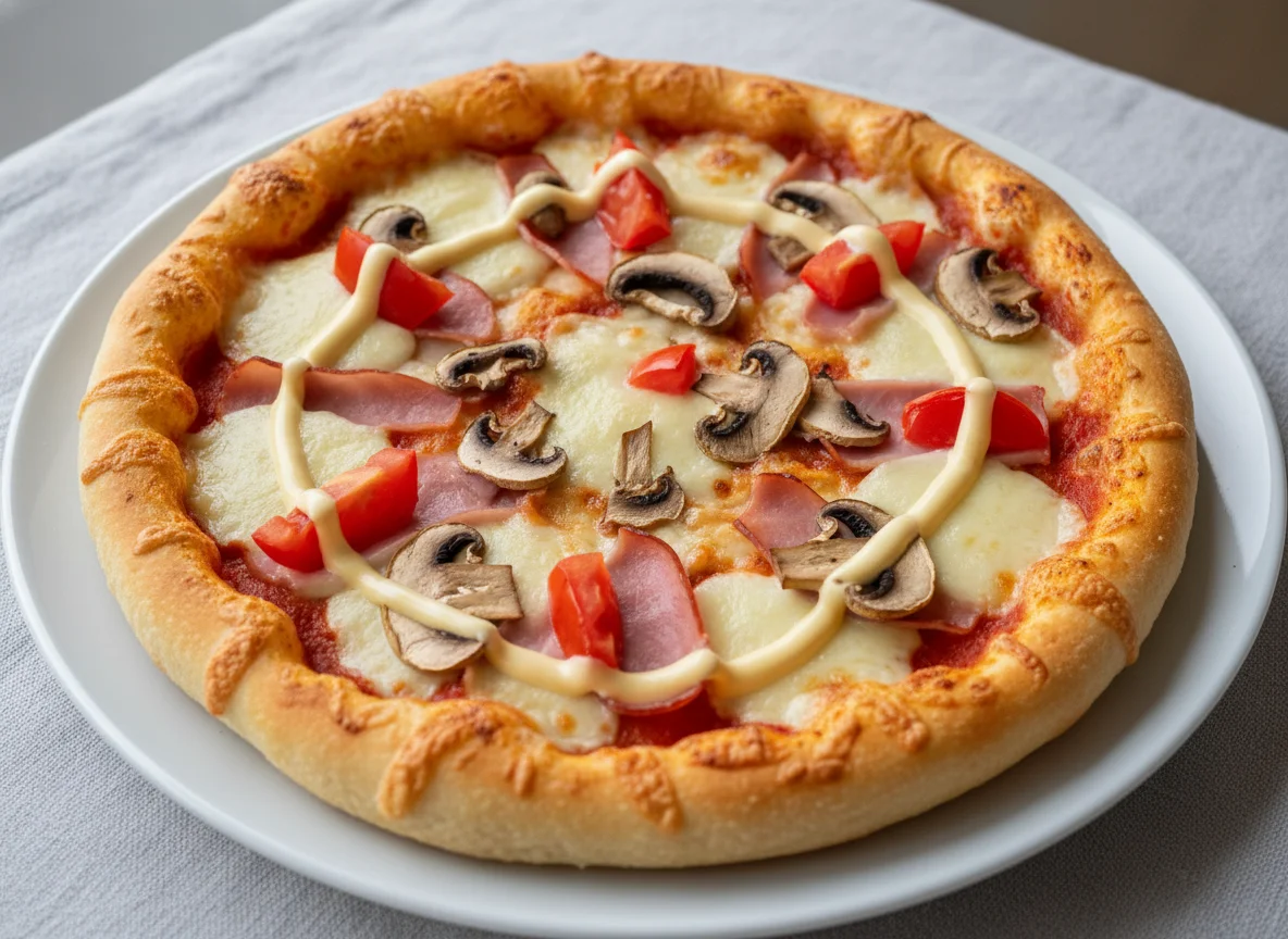 Pizza mit Käserand und Sauce Hollandaise photo