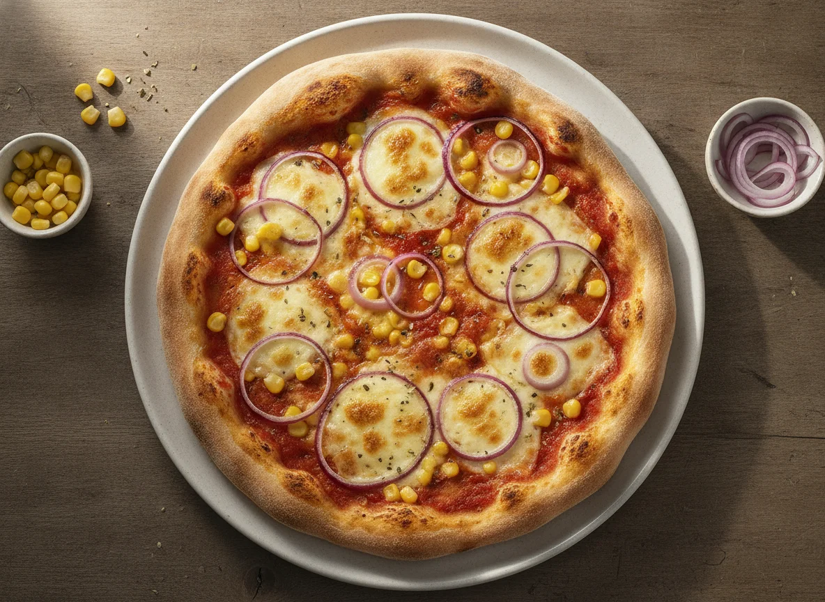 Pizza mit Mais und Zwiebeln photo