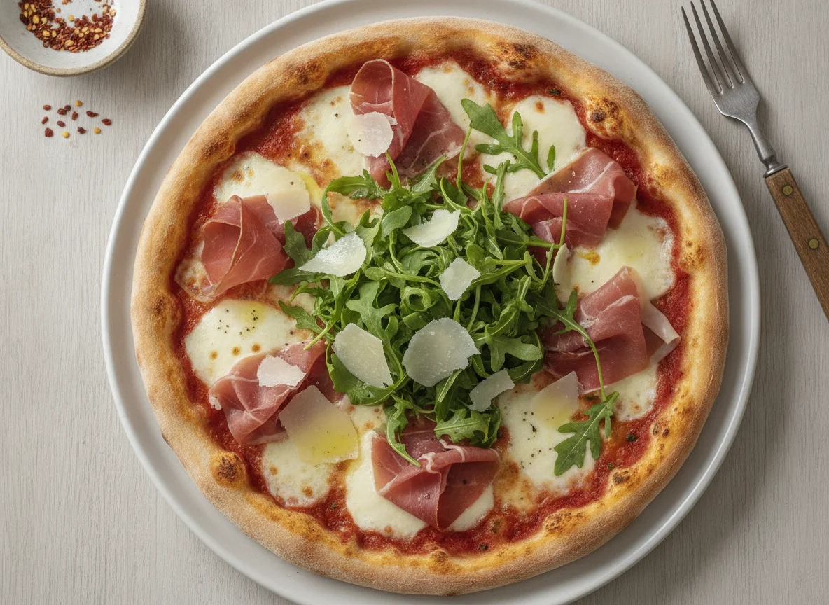 Pizza mit Parmaschinken und Rucola photo