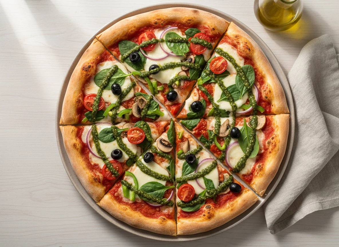 Pizza mit Pesto und Gemüse photo