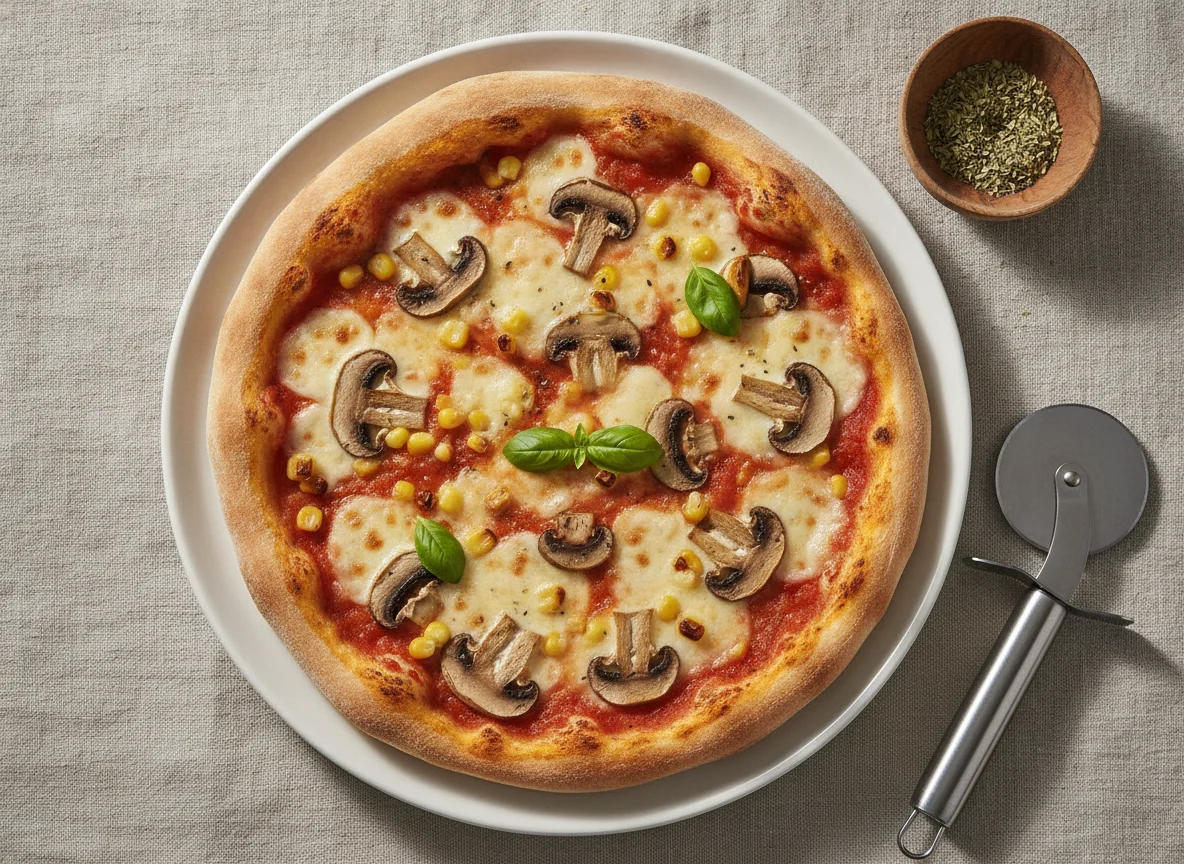 Pizza mit Pilzen und Mais photo