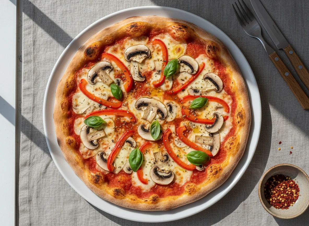 Pizza mit Pilzen und Paprika photo