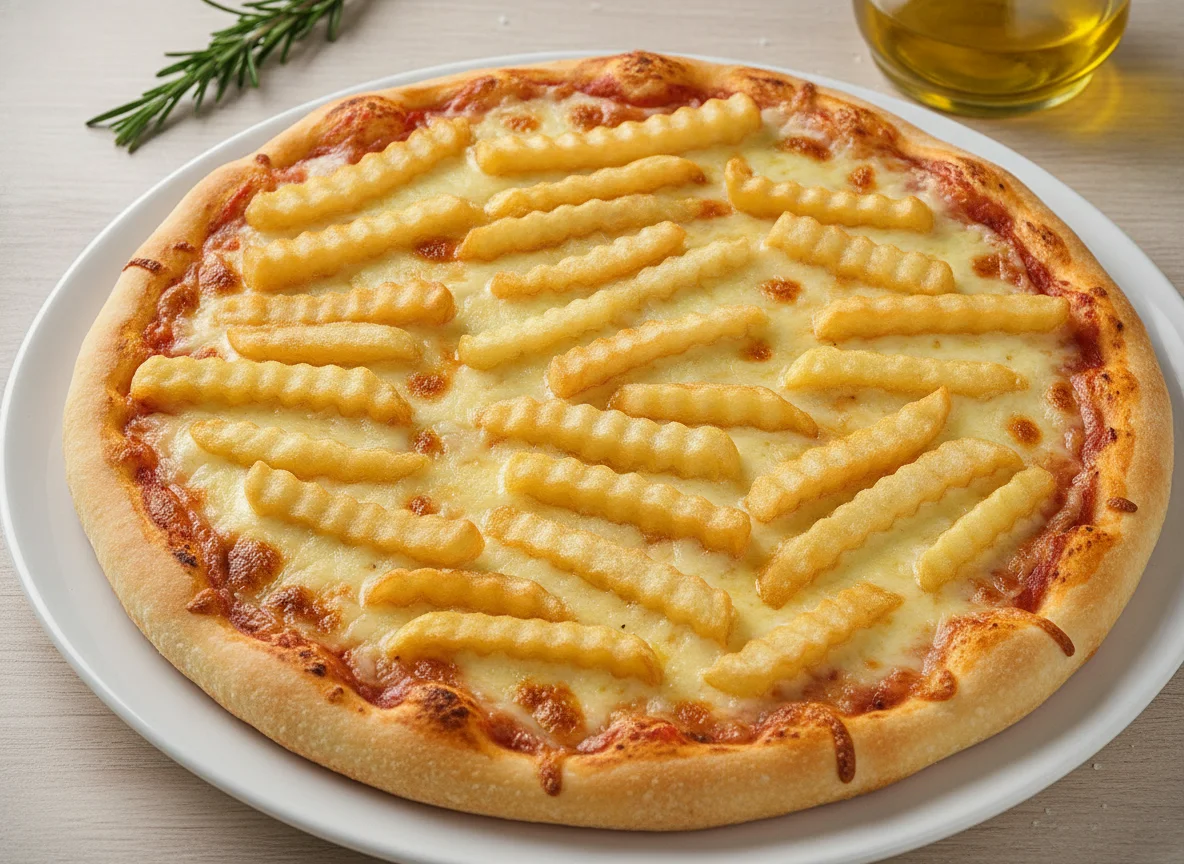 Pizza mit Pommes photo