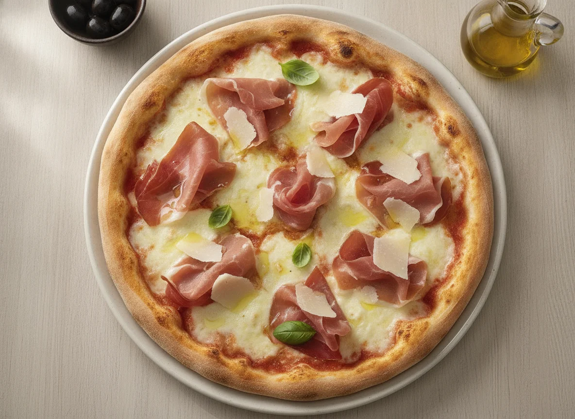 Pizza mit Rohschinken und Parmesan photo