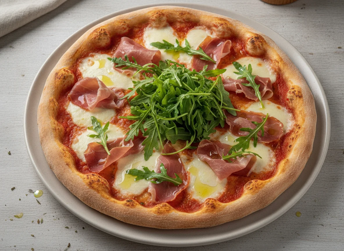 Pizza mit Rohschinken und Rucola photo