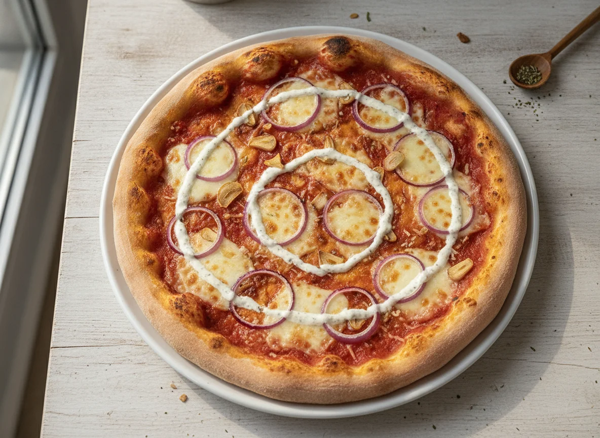 Pizza mit roten Zwiebeln und Käse photo