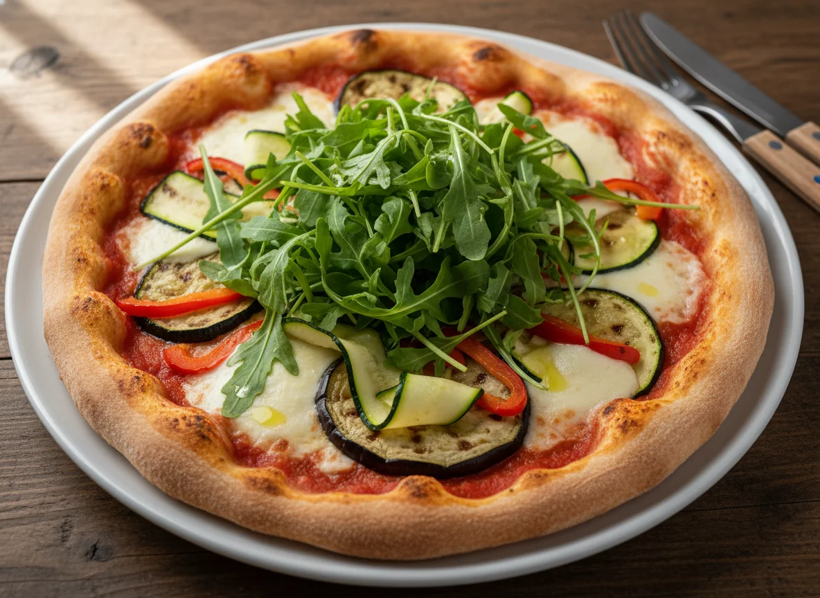 Pizza mit Rucola und Gemüse photo