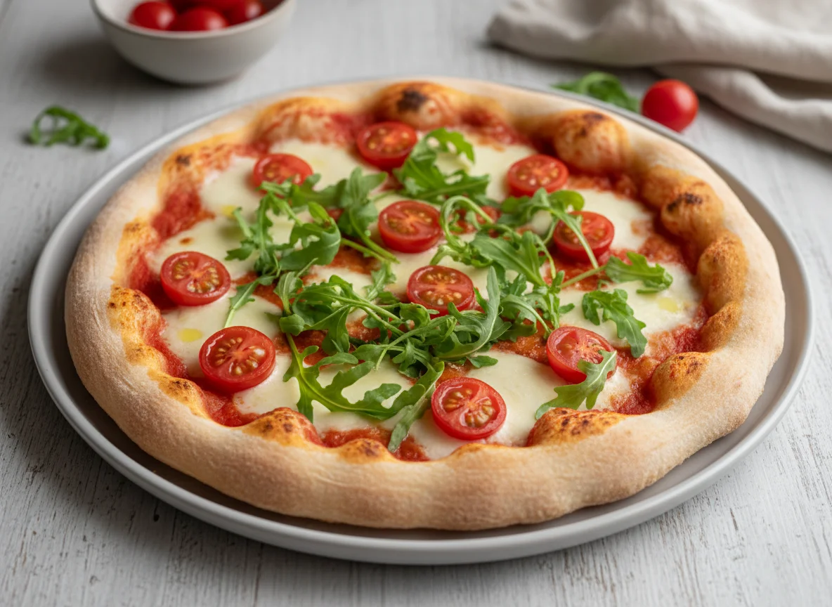 Pizza mit Rucola und Kirschtomaten photo