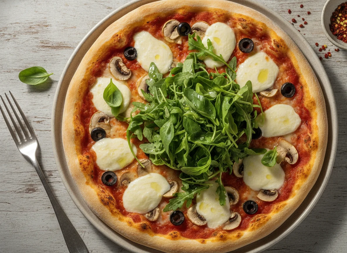 Pizza mit Rucola und Mozzarella photo
