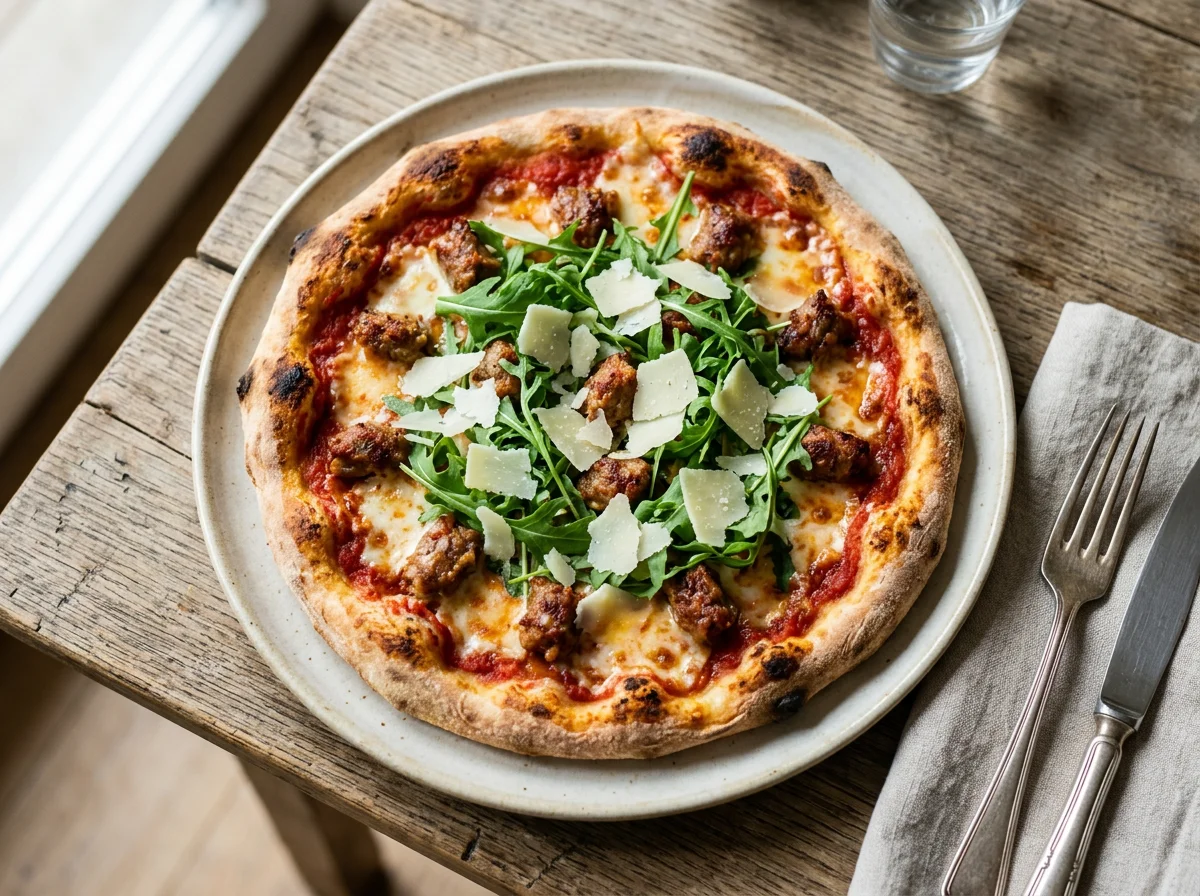 Pizza mit Rucola und Parmesan photo