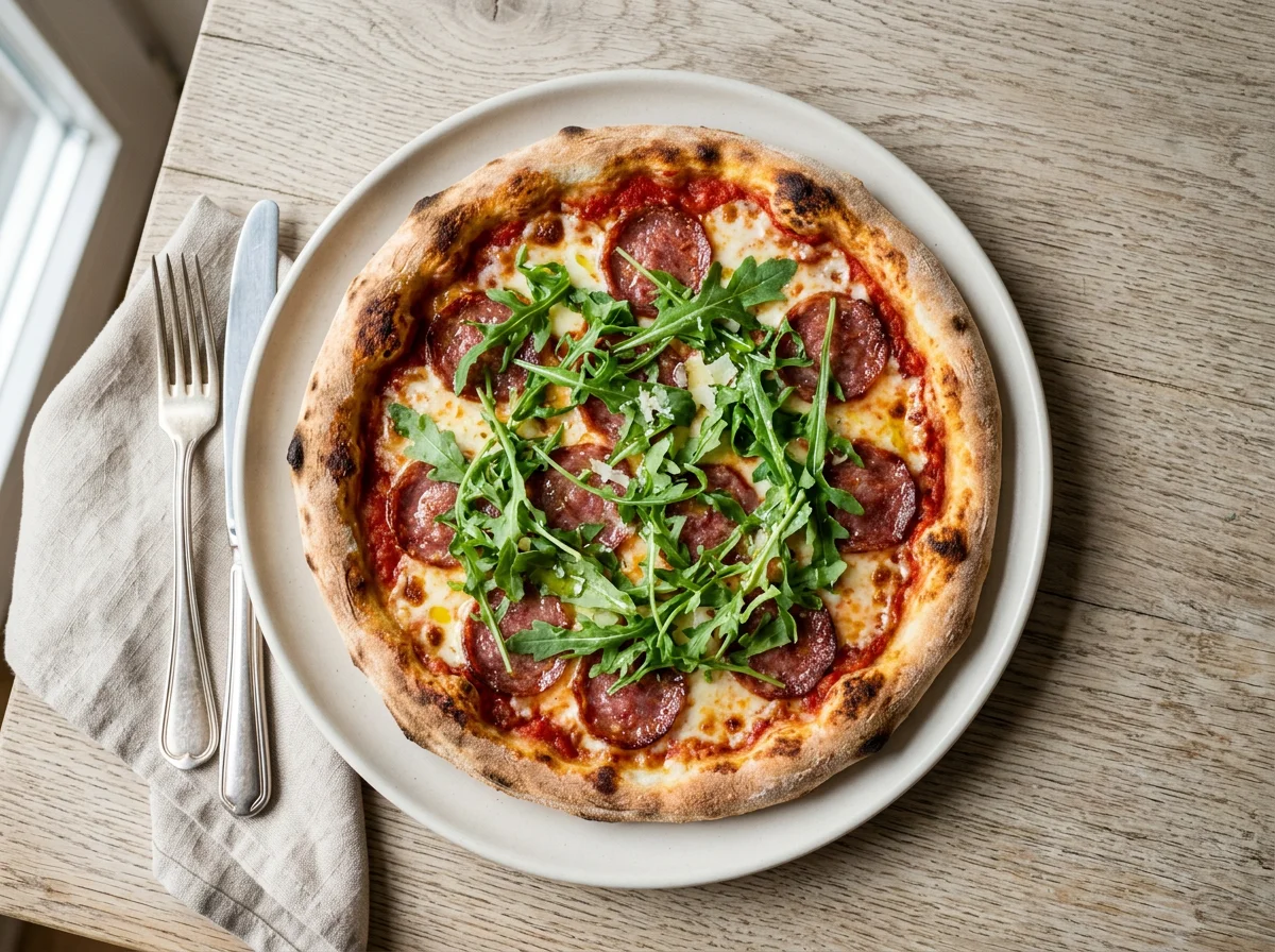 Pizza mit Salami und Rucola photo