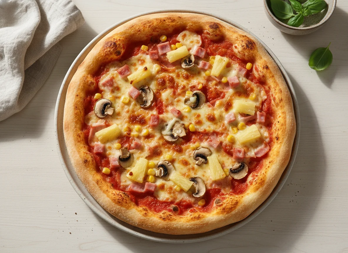 Pizza mit Schinken, Ananas und Käse photo