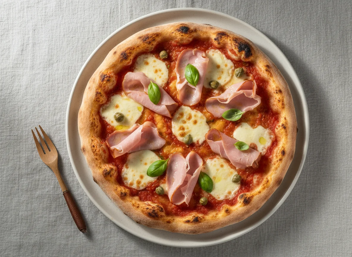 Pizza mit Schinken und Kapern photo