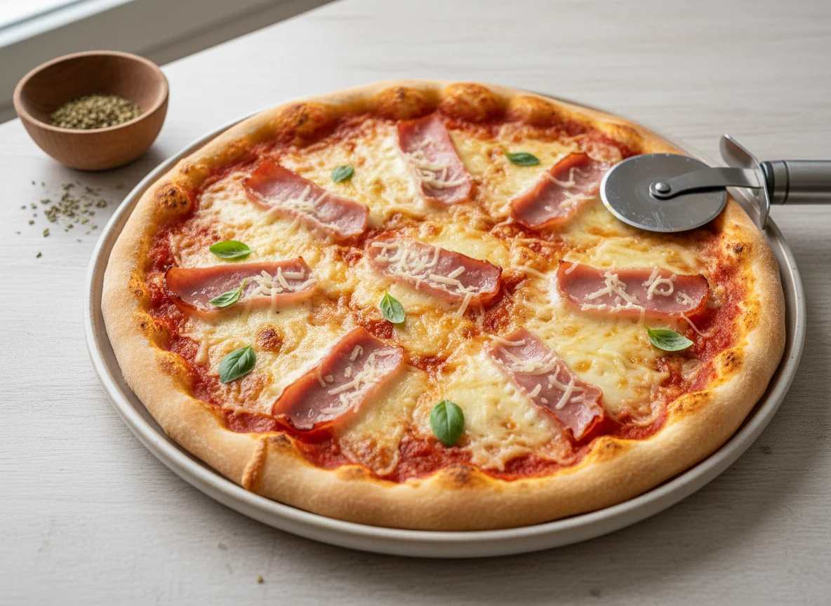 Pizza mit Schinken und Käse photo