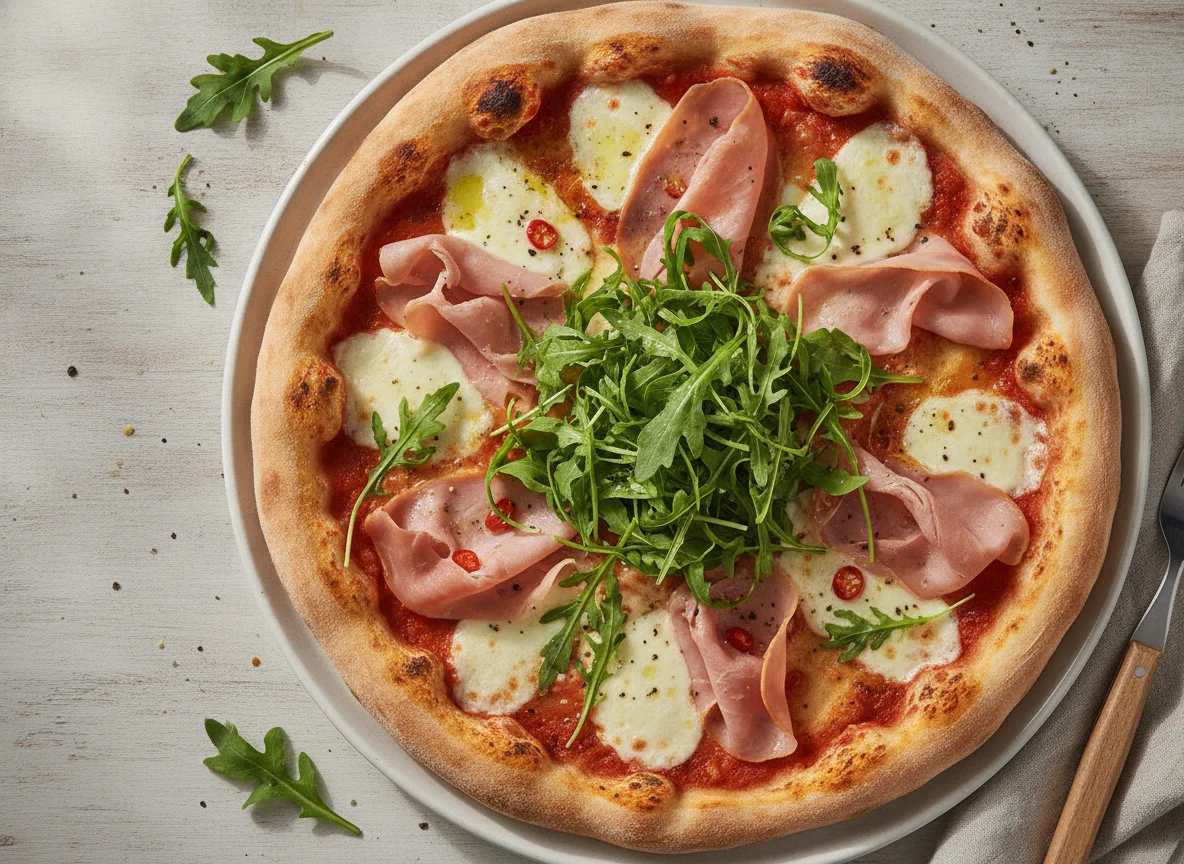 Pizza mit Schinken und Rucola photo