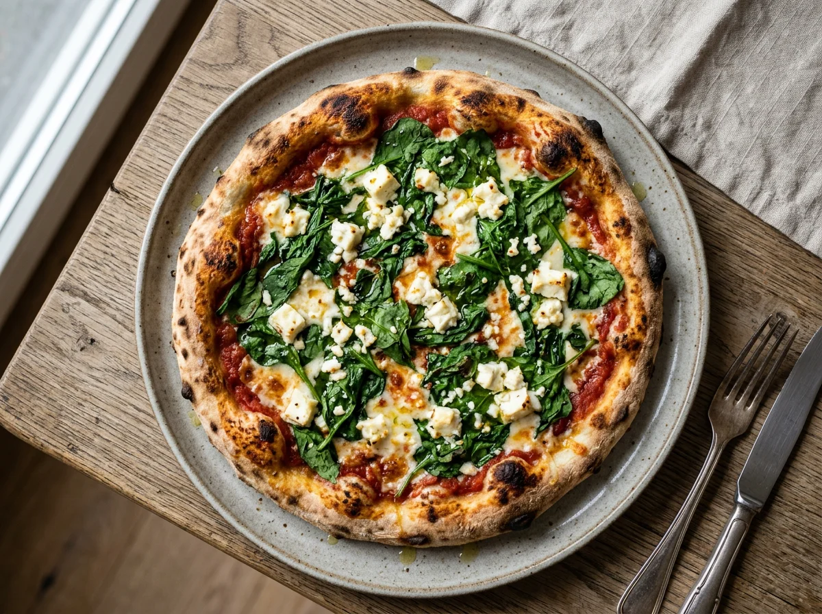 Pizza mit Spinat und Feta photo