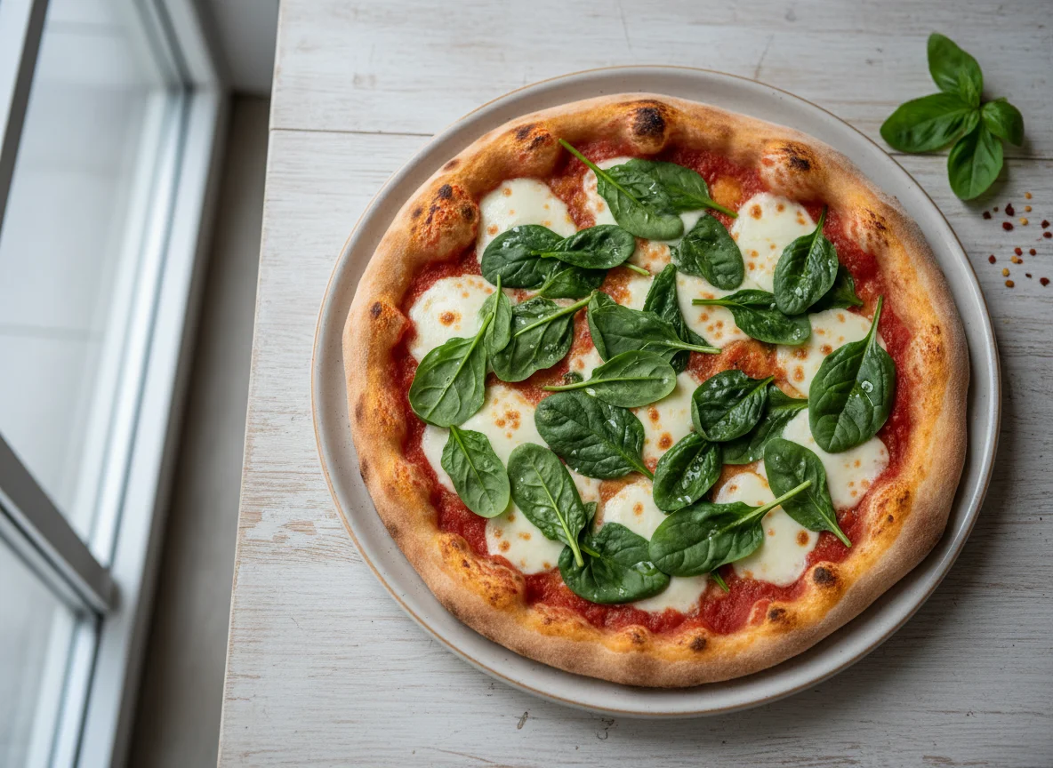 Pizza mit Spinat und Käse photo