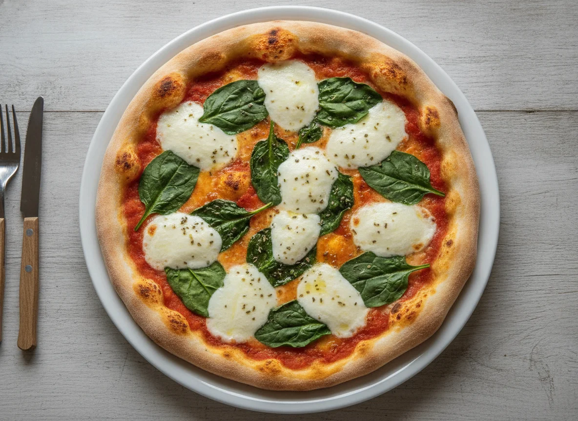 Pizza mit Spinat und Mozzarella photo