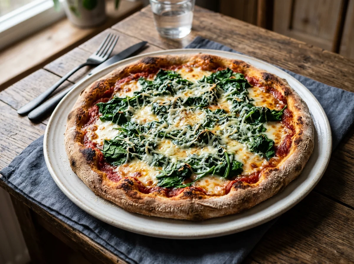 Pizza mit Spinat und Parmesan photo