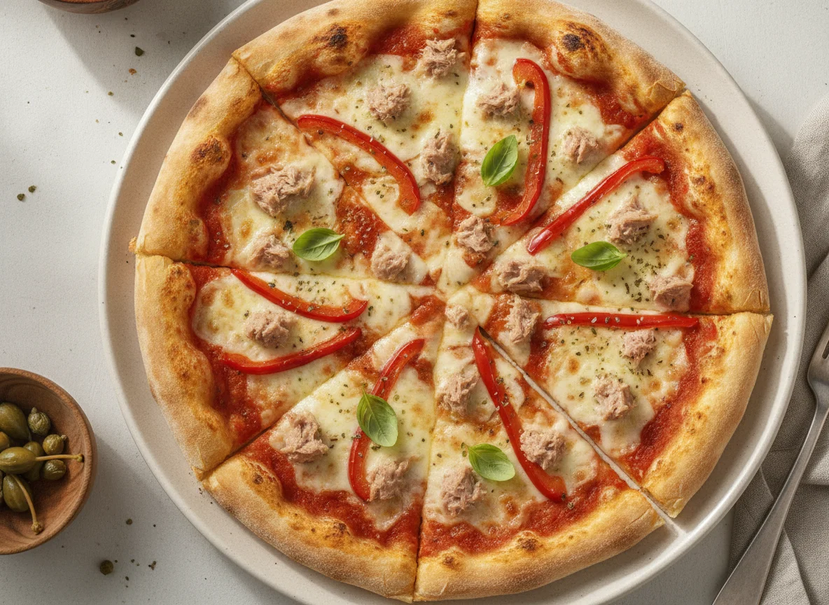 Pizza mit Thunfisch und Paprika photo