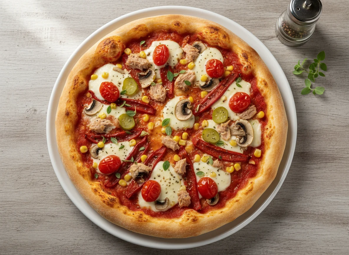 Pizza mit Thunfisch und Peperoni photo