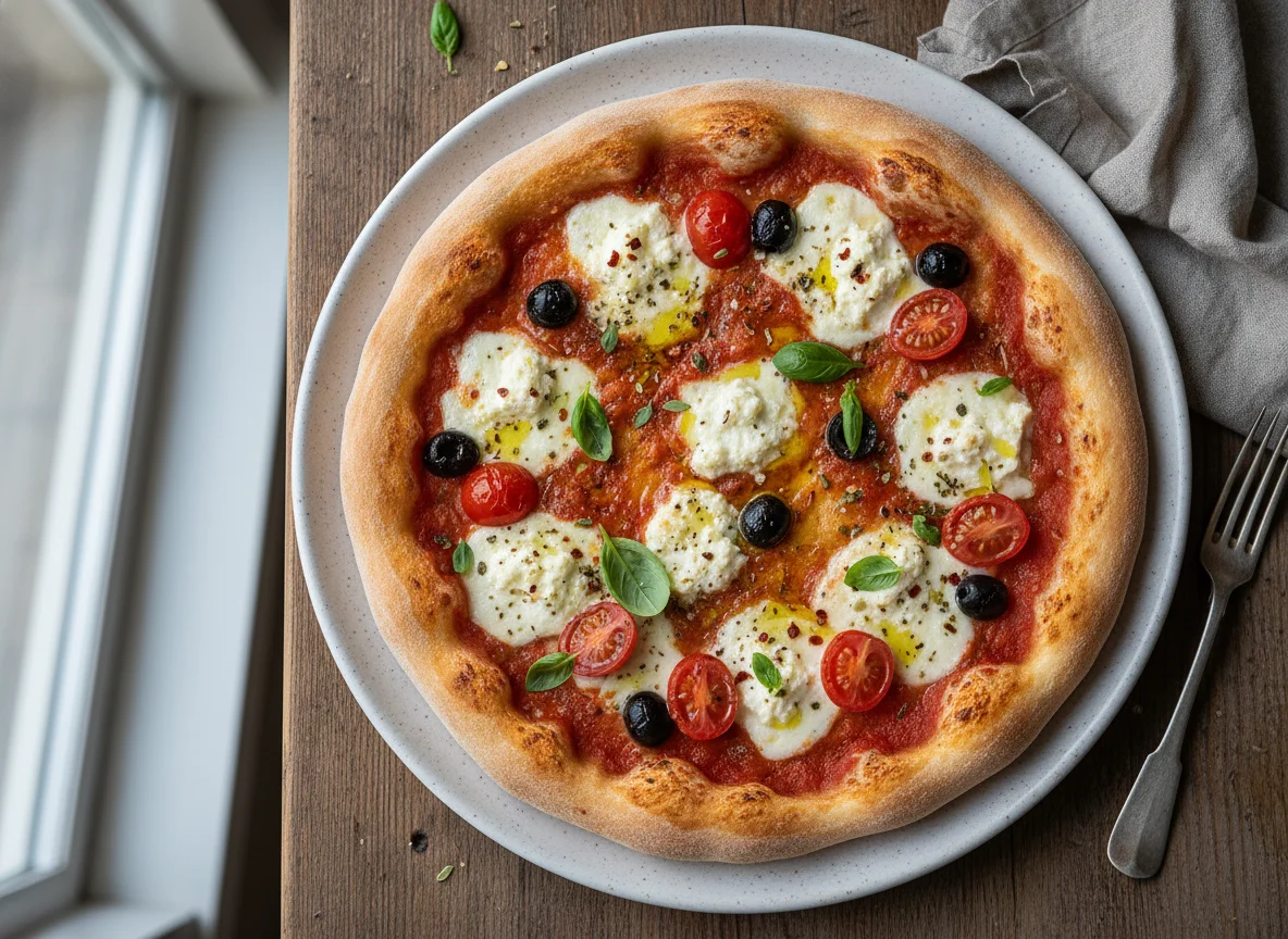 Pizza mit Tomaten und Feta photo