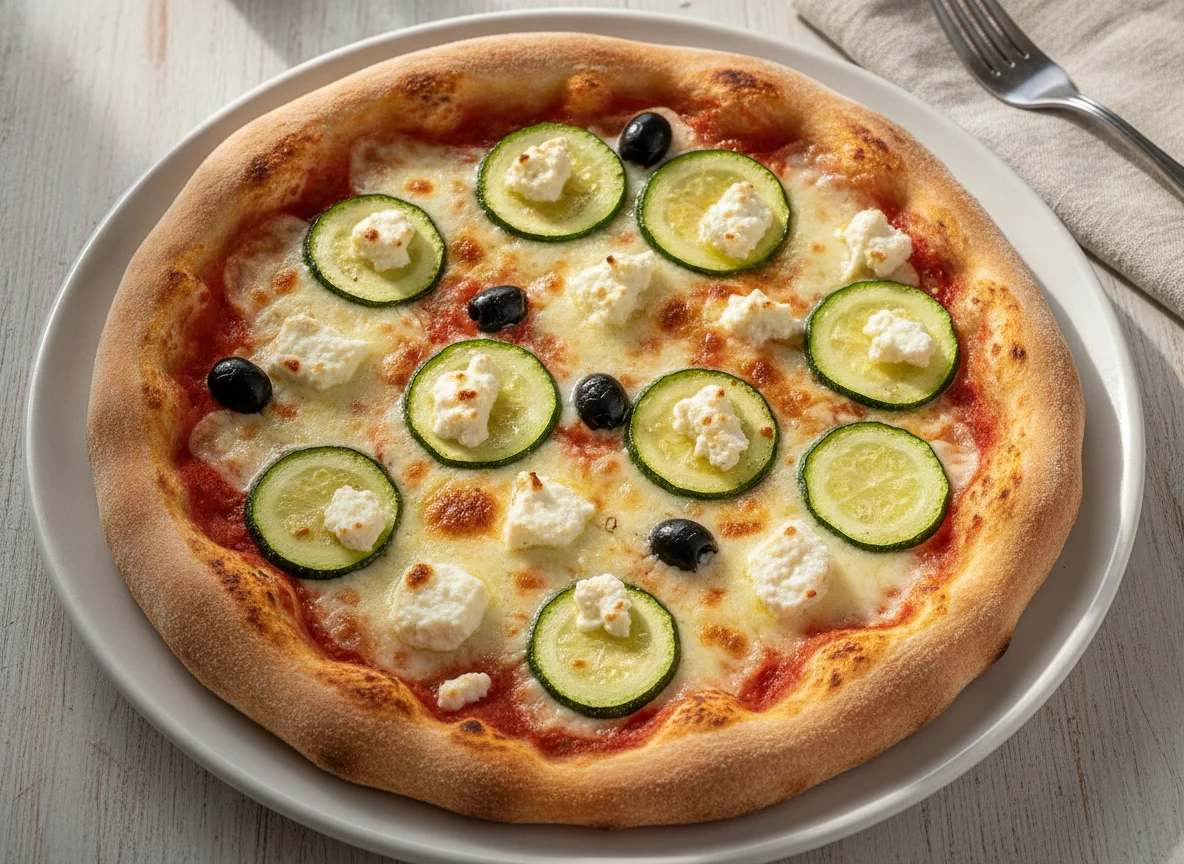 Pizza mit Zucchini und Feta photo