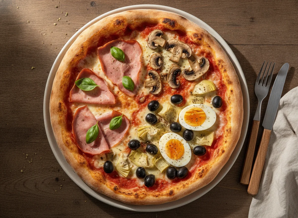 Pizza Quattro Stagioni mit Ei photo