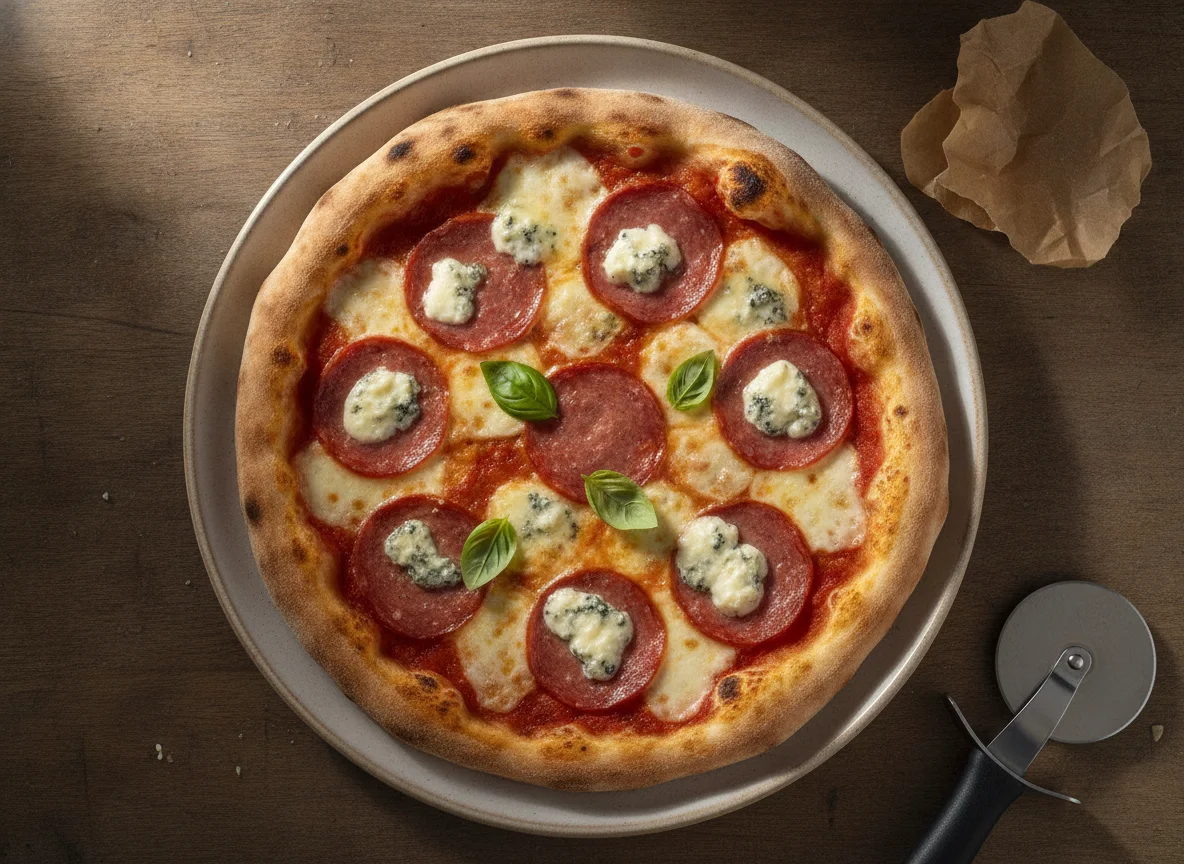 Pizza Salami mit Gorgonzola photo
