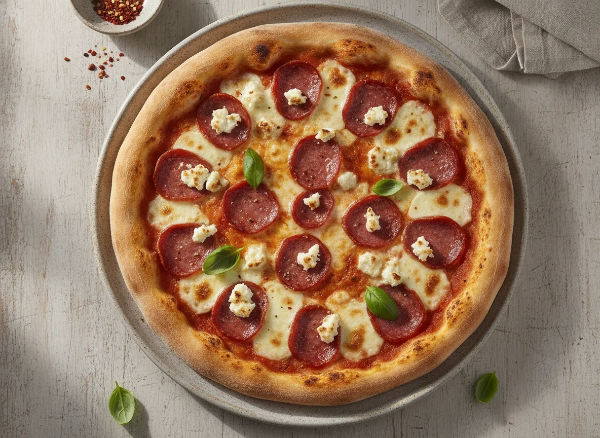 Pizza Salami mit Hirtenkäse photo