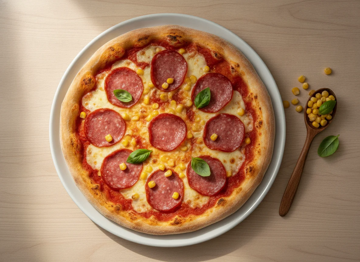 Pizza Salami mit Mais photo