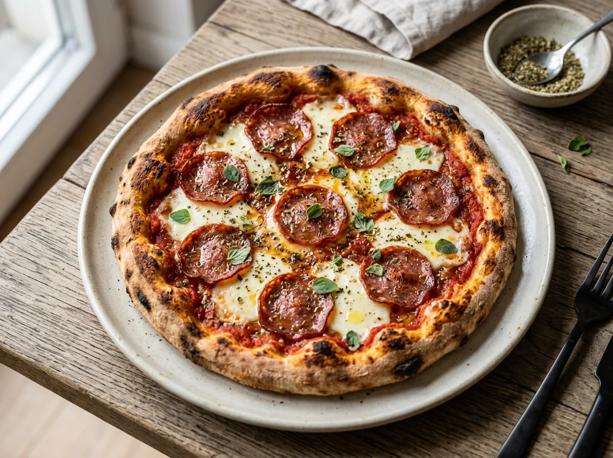 Pizza Salami mit Mozzarella photo