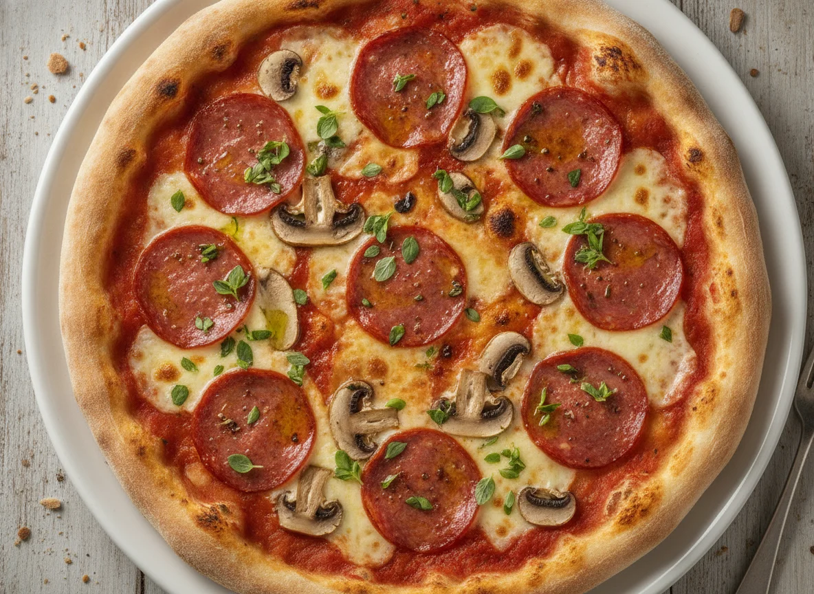 Pizza Salami mit Pilzen photo