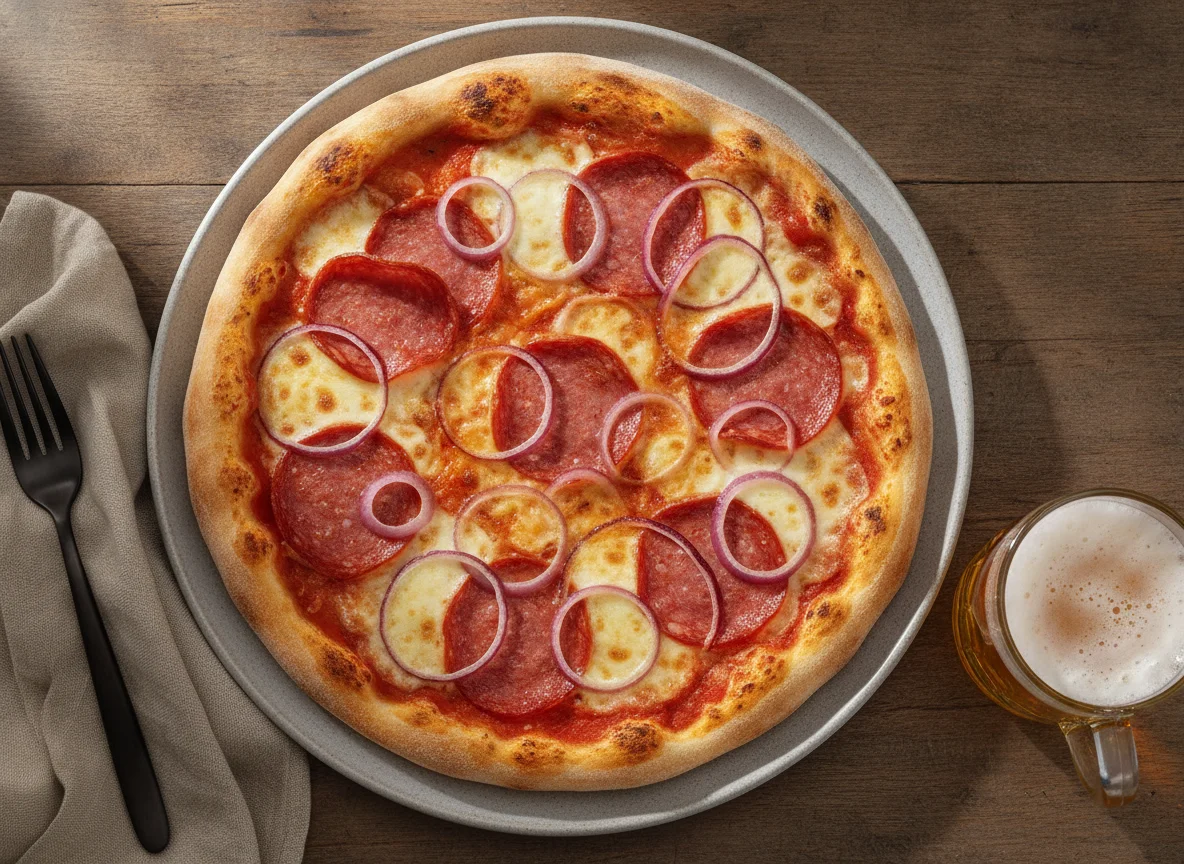 Pizza Salami mit Zwiebeln photo