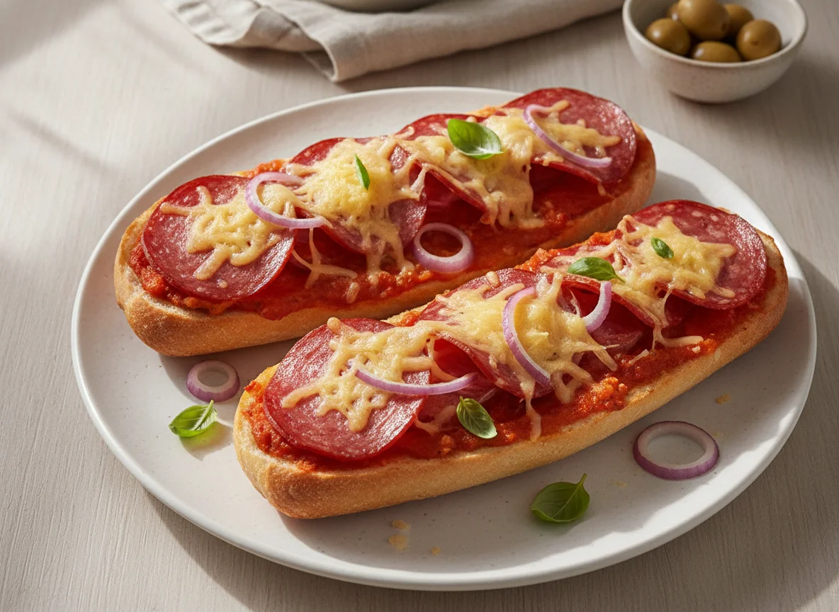 Pizza-Baguette mit Salami photo