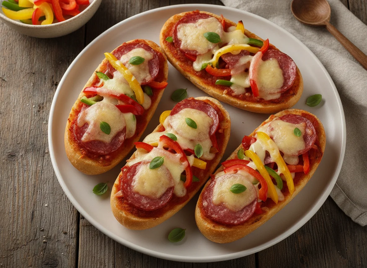 Pizza-Baguettes mit Salami und Paprika photo