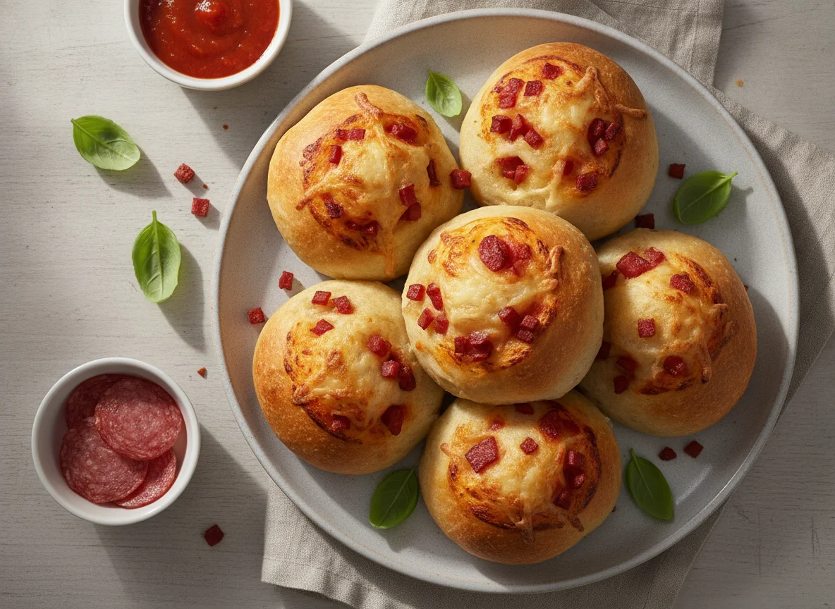 Pizzabrötchen gefüllt mit Salami und Käse photo