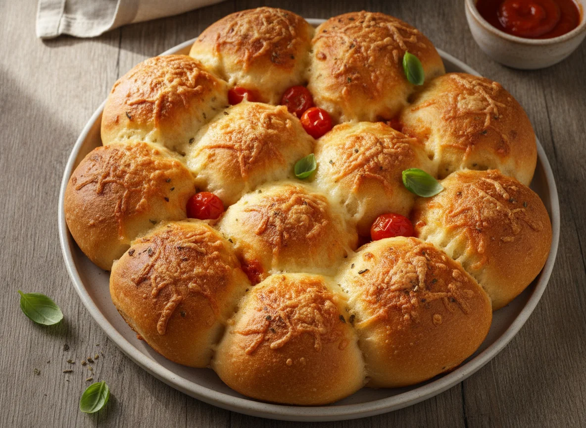 Pizzabrötchen mit Käse und Tomatensauce photo