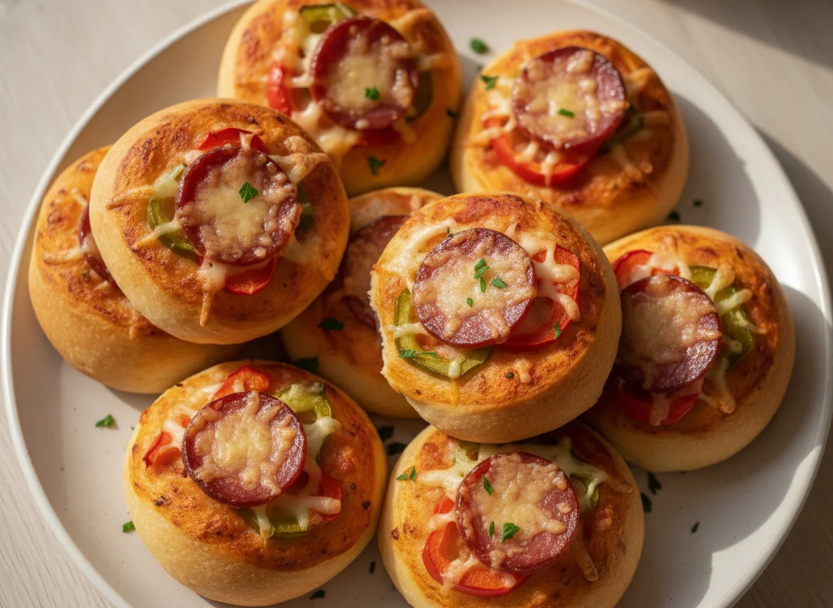 Pizzabrötchen mit Salami und Paprika photo