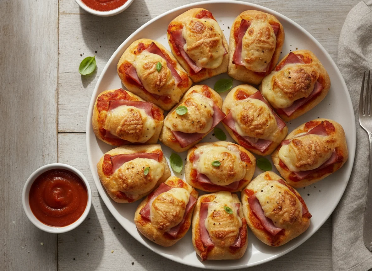 Pizzabrötchen mit Schinken und Käse photo