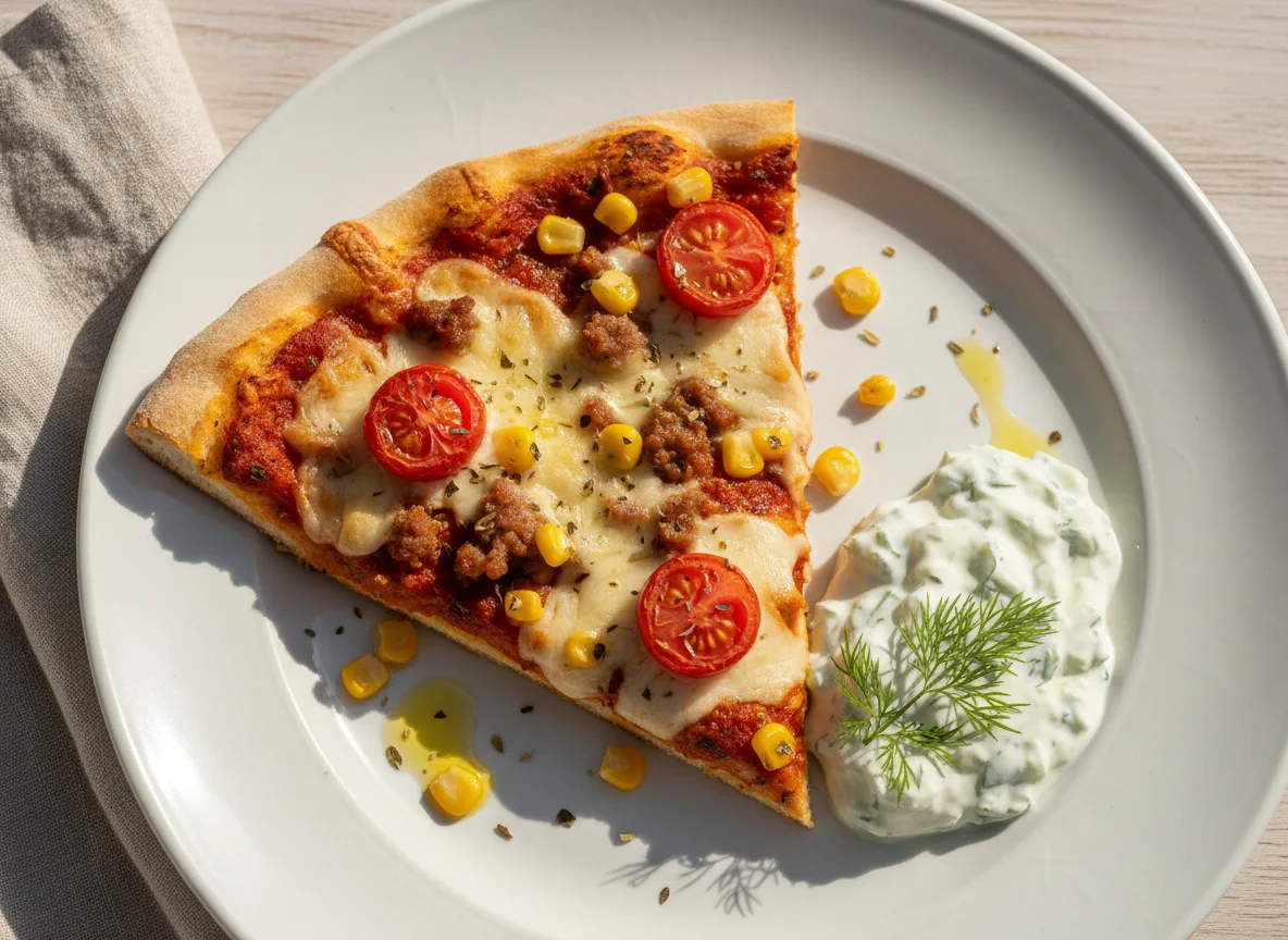 Pizza-Ecke mit Tzatziki photo