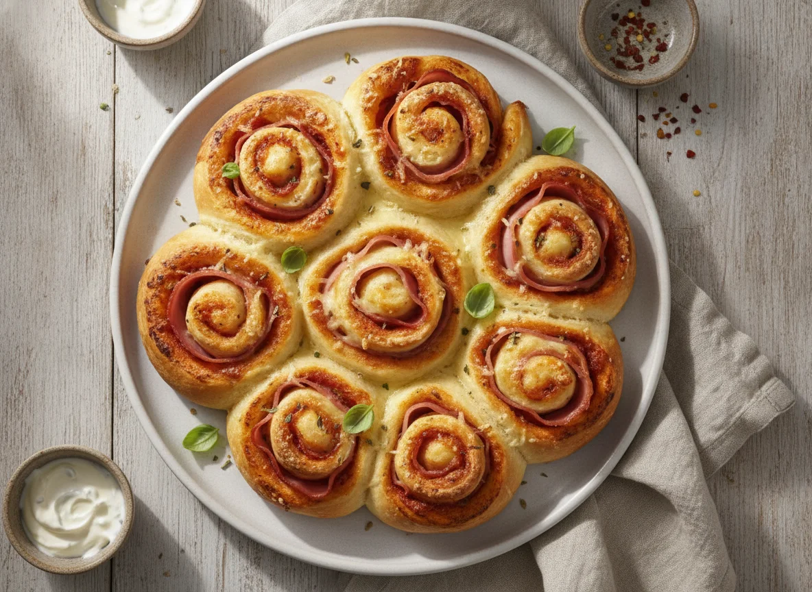 Pizzaschnecken mit Schinken und Käse photo