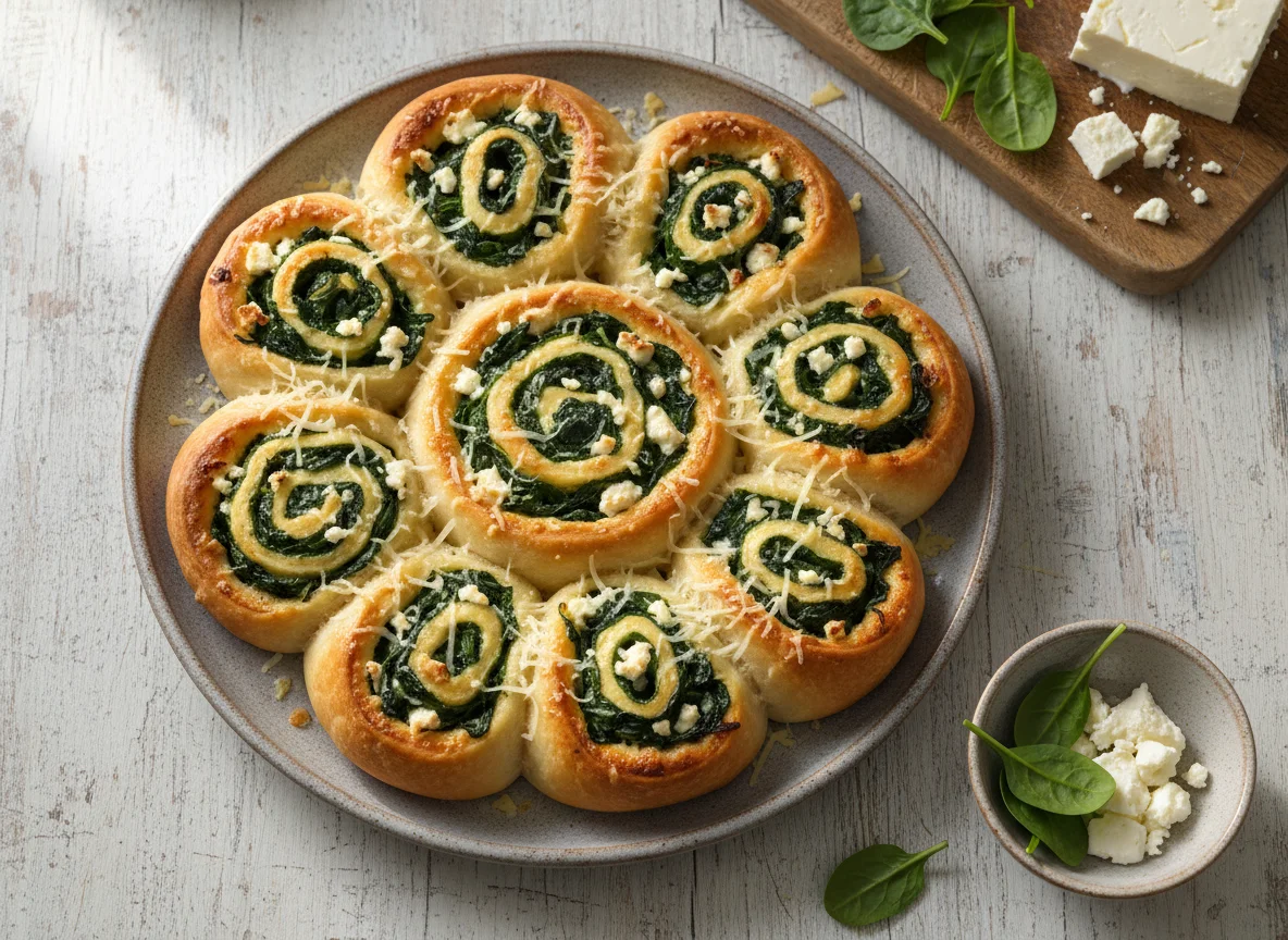 Pizzaschnecken mit Spinat und Feta photo